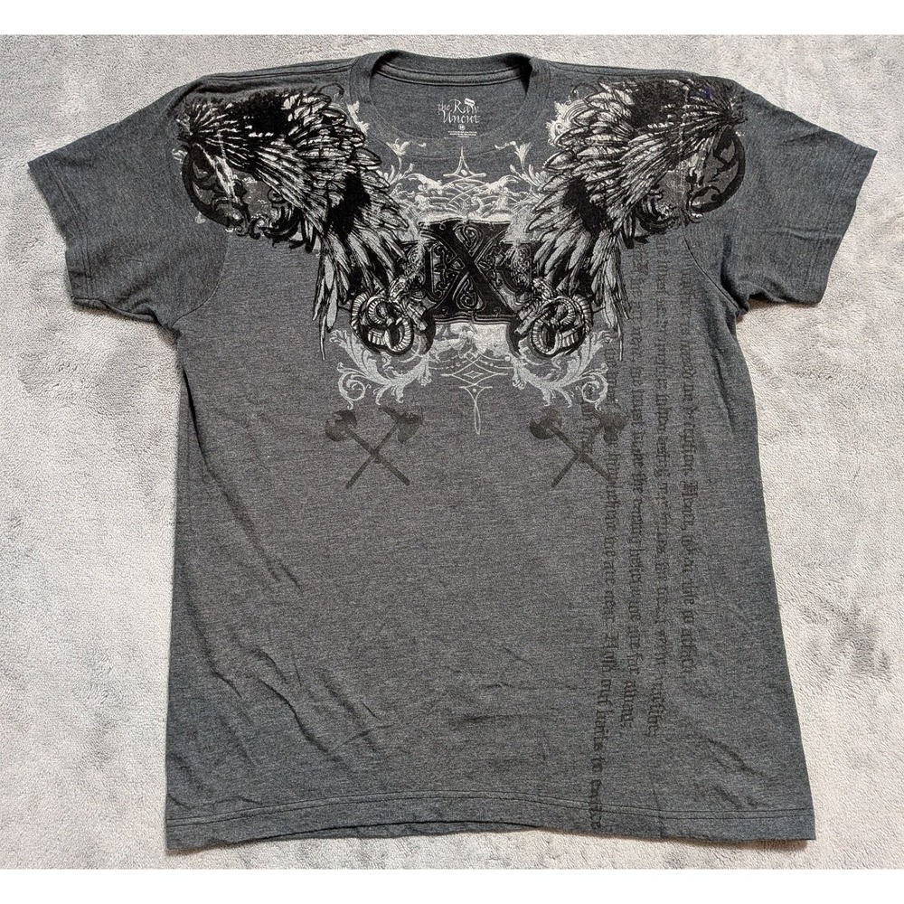 The Raw Uncut Mens M T-Shirt Gray Affliction Style Y2K Street Jersey Graphic